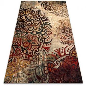 RUGSX Boho Multicolour Wool Carpet with Red Rosette, 170x235 cm