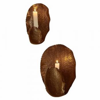 Wamélie, lot de 2 bougeoirs muraux, marron vieilli