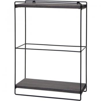 Étagère suspendue en bois gris foncé et métal style industriel 2 niveaux 50x35x17 cm