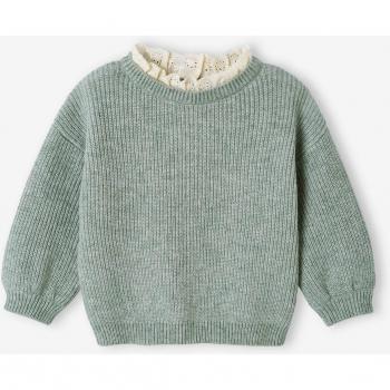 Pull Féminin Vert Bauget avec Col Brodé