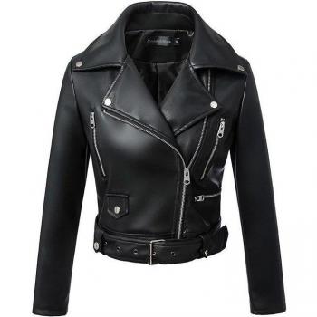 Chaqueta de Otoño e Invierno FTLZZ de Piel Sintética Negra
