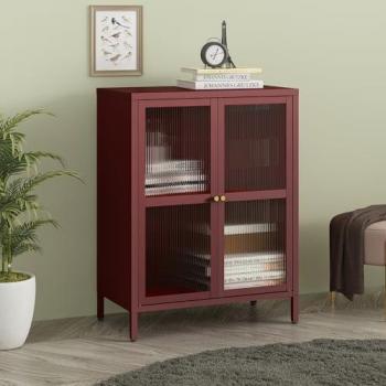 Buffet Säkylä moderne 84 x 64 x 35 cm en verre ondulé rouge