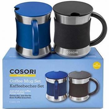 COSORI Edelstahltrinkbecher – 2‑teiliges Set, Deckel inklusive, ideal für Zuhause