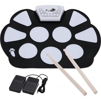 Compact Electronic Drum Pad with Sticks and Foot Pedals