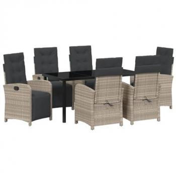 Vida XL Garten Essgruppe mit Kissen – 7 Stück, hellgrau, Poly‑Rattan