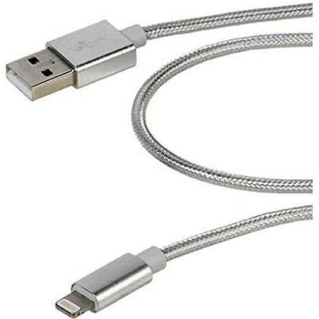 Cabo Apple, Prata, 1.5 Metros, Nylon Malha, Conector USB A para Lightning, Vivanco 37566