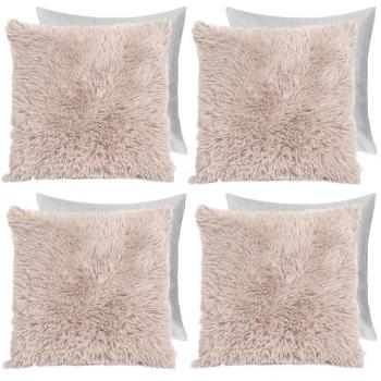 Shaggy Comfort Cushion Covers – 4 Natural Squares, 45 cm each
