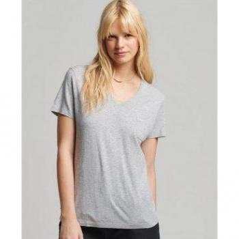 Camiseta de algodón orgánico gris manga corta con cuello en V y bolsillo