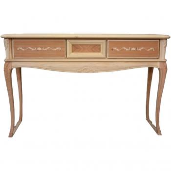 Consolle Tradizionale 3 Cassetti Legno Grezzo L. 131 P. 39 H. 81