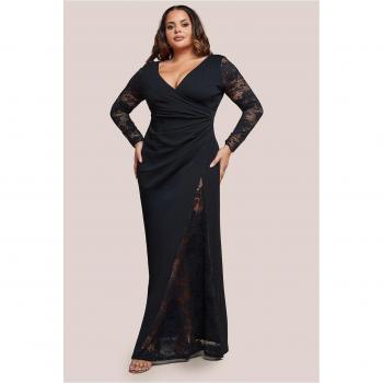 Scuba Lace Maxi Wrap Dress in Black – Goddiva Plus Edition