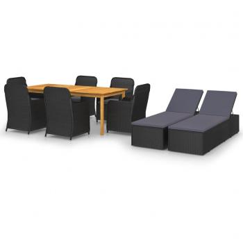 Juego de mesa y sillas de jardín 9 piezas negro