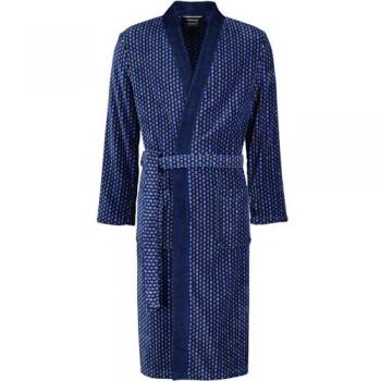Cawö Herren Bademantel Kimono Graphic 4851 Velours blau