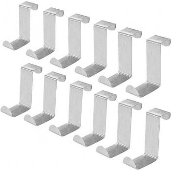 Stainless Steel Over-Door Hook Set of 12 for Office and Kitchen (Compatible with 2cm to 4.5cm Doors)