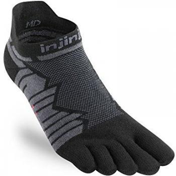 Black/Grey Injinji Ultra Run No‑Show Socks for Men, Size M