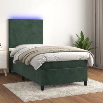 Lit Complet 90x190cm avec Sommier à Lattes et LED Vert Foncé