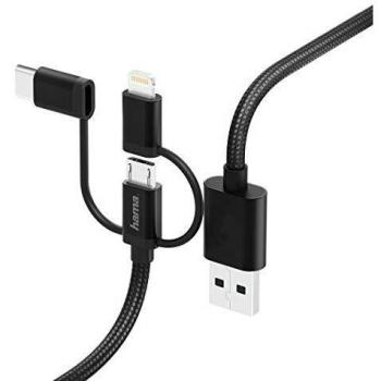 Hama Kombi‑Kabel 3in1 – Micro‑USB, USB‑C & Lightning, 1,5 m, Schwarz