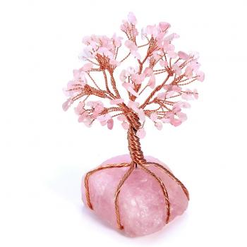 Décoration Arbre de Vie en Quartz Rose avec Socle Chakra Energie Pierre Feng Shui Cristal Méditation Guérison Reiki Porte Bonheur Prospérité