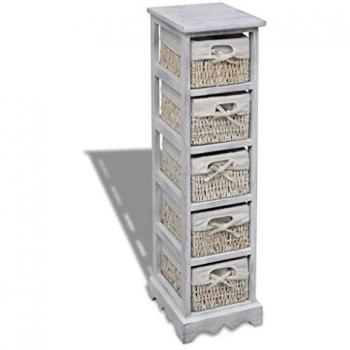 VidaXL Wooden Storage Rack with 5 Weaving Baskets