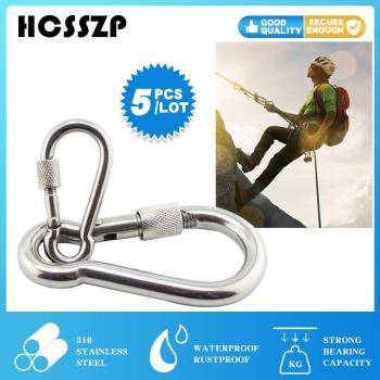 5 pcs Locking Carabiner Hooks in 316 Stainless Steel for Outdoor Adventures