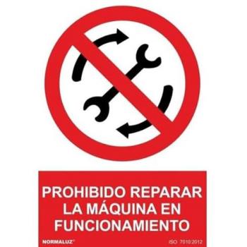 Señal Sekureco: Prohibido Reparar Máquina en Uso