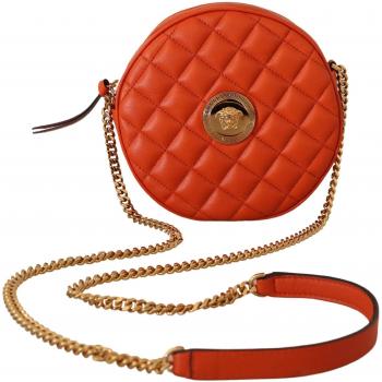 Red Nappa Leather Medusa Round Crossbody Bag