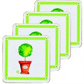KitchenCraft Cork Backed Herb Pot Inspired Laminated Coasters (Set of 4)