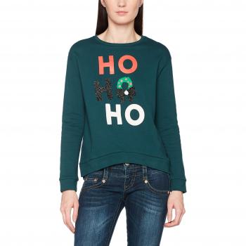 TOM TAILOR Denim Damen Sweatshirt, Christmas Wording, Deep Green
