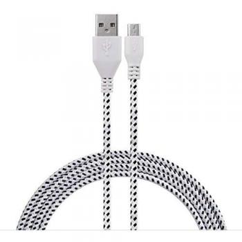 Câble micro‑USB tressé 3 m Xbox One – connecteur universel, tissu tissé, nylon, blanc