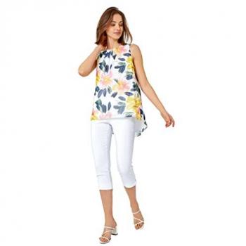 Roman Women's Yellow Floral Print Sleeveless Top