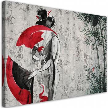 Cuadro de Lienzo Geisha con Ventilador Rojo 60x40