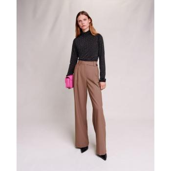 Maje Wool Blend Pleated Pants, Brown, Size 34
