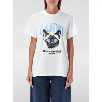 GANNI White Logo Tee for Women