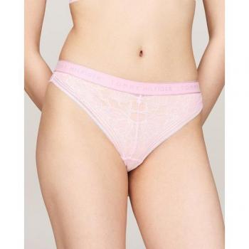 Tanga de encaje con inscripción de marca