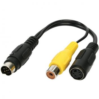 Kabel adaptor S-Video naar RCA, 7 stiften min DIN mannelijk met RCA vrouwelijk, lengte 0,10 m, zwart