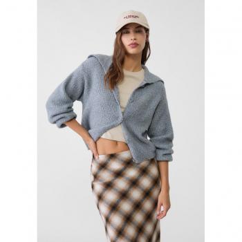 Knit Polo Cardigan with Buttons Dark Grey Size S