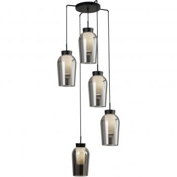 Nora 5-Light Pendant Lamp, Adjustable E27, Black/Black Marble/Chrome with Frosted Glass