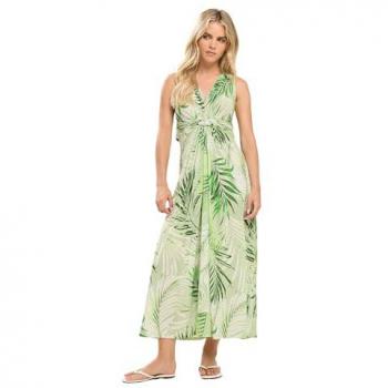 Petite Green Palm‑Print Maxi Dress – Knotted Front, Size 12