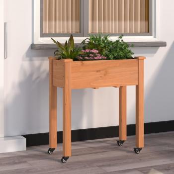 Fioriera su ruote con liner marrone 71x37x80 cm legno massello abete
