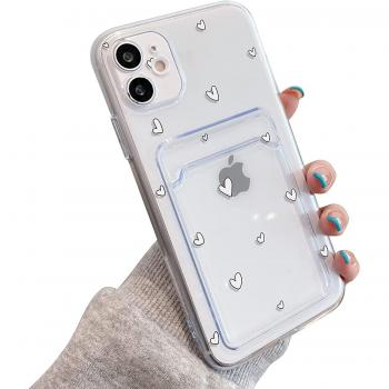 Étui Transparent LINCMAN pour iPhone 11 avec Design Cœur et Porte-Carte
