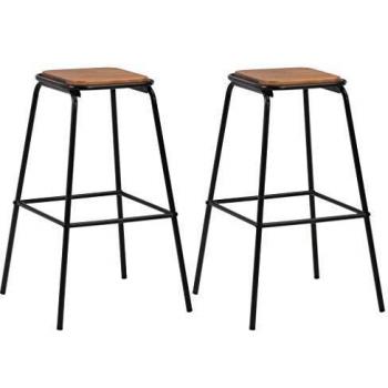 Sgabelli da Bar in Legno di Pino e Acciaio Neri (set da 2)