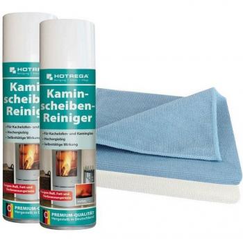HOTREGA Kaminscheiben Reiniger Duo 2x 300ml mit 2 Microfasertüchern