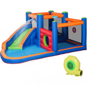Outsunny Aufblasbare Hüpfburg mit Wasserrutsche und Spielcenter für den Garten, geeignet für Kinder ab 3 Jahren