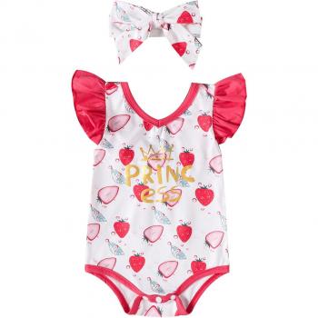 Baby Girls Summer Bathing Suit with Peach Print and Bowknot