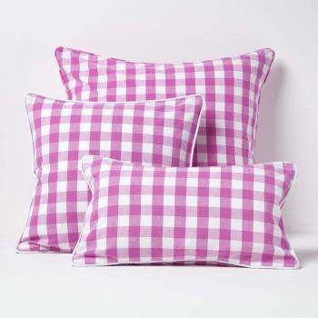 Coussin décoratif vichy rose 45x45 cm