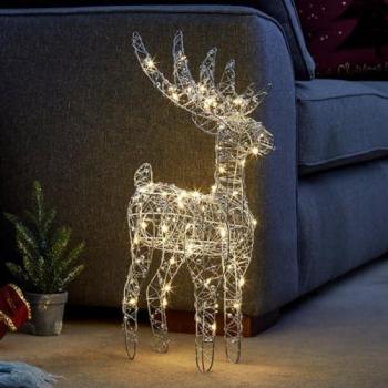 54cm Warm White LED Silver Woven Mesh Christmas Reindeer