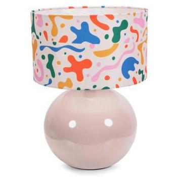 Bosco Gloss Cream Table Lamp with Multicolour Drum Shade and E14 4W Warm White LED Bulb