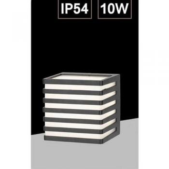 Applique Cubo LED 10W per Muro Esterno, Nero con Strisce, Bianco Freddo