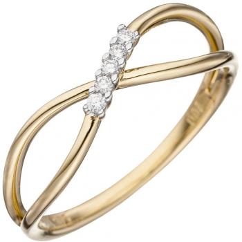 JOBO Gold Ring für Damen – 585 Gold, Gelbgold, 5 Diamanten, Größe 54