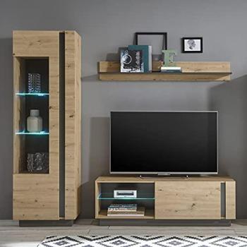 Kleine Wohnwand CARDIFF-61, Eiche Artisan Nb. mit LED-Beleuchtung