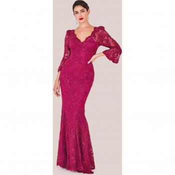 Goddiva Burgundy Lace Maxi Dress